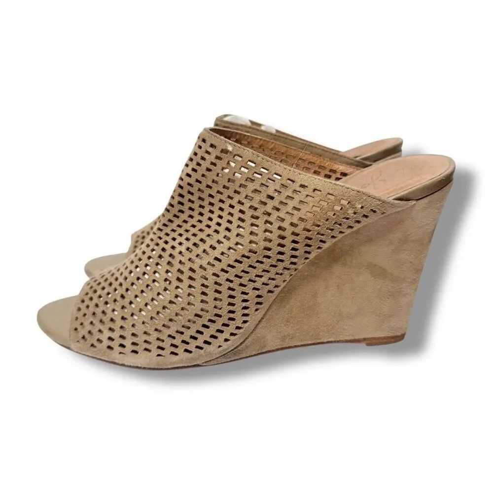 Joie Kellie Slide Sandal Wedge Heel in Putty Perforated Suede Women’s SIZE 39.5